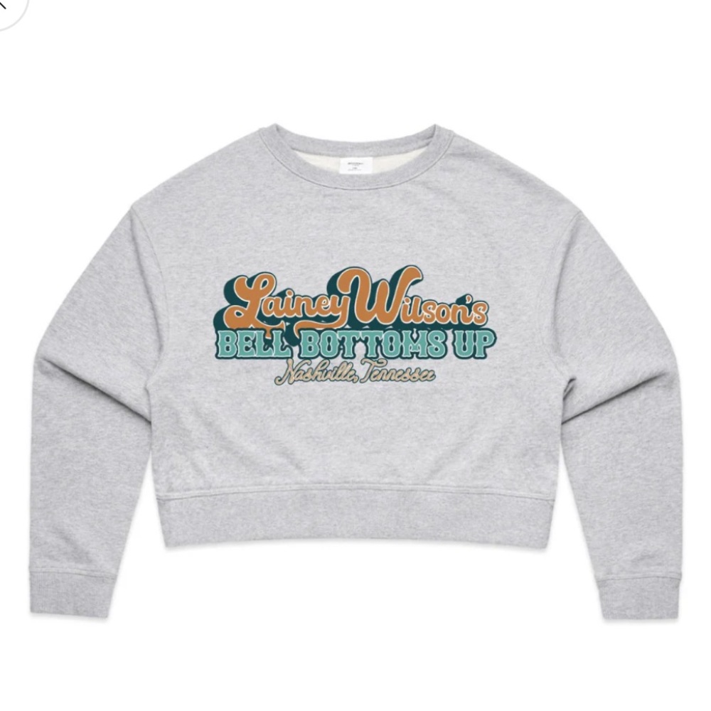 Lainey Wilson Bell Bottoms Up Nashville Bar Gray Crop Crewneck Sweatshirt L
